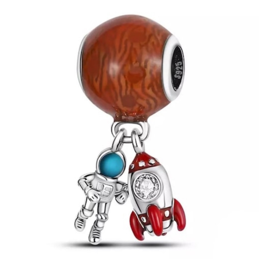 Astronaut Boy Charm, Planet Charm, S925 Silver Stamped Dangle fits Pandora Charm